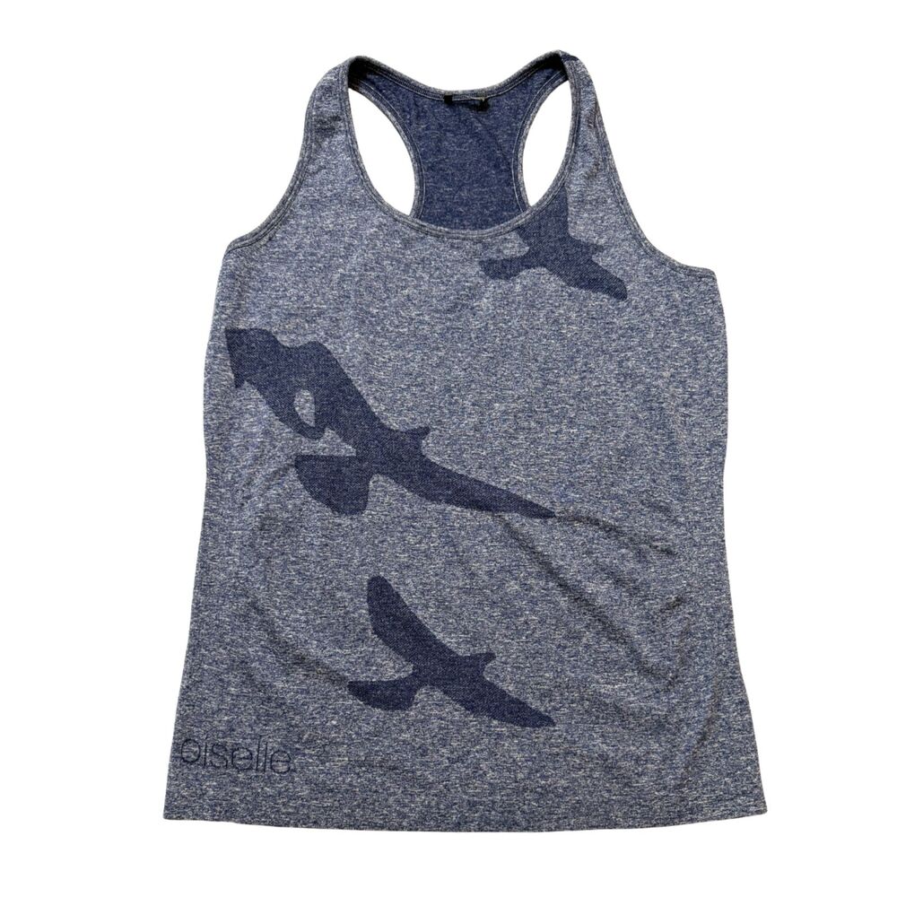 Oiselle Women's Blue Top Fyte Flying Birds Size L Sleeveless Athletic Yoga